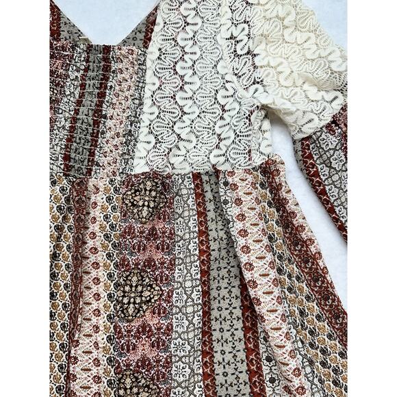 Entro Dress Womens Large Mini Shift Boho Bell Sleeve Mixed Media - Picture 11 of 11